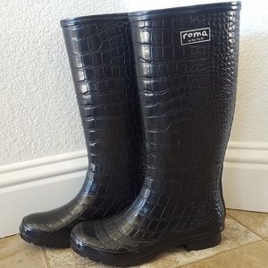 Black Roma Rain Boots Size 8